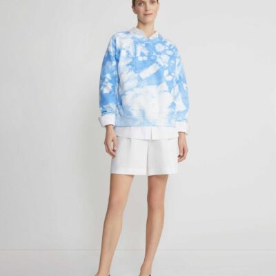 Lafayette 148 New York Tops & Tees | Shibori Cotton French Terry Sweatshirt Sky Blue Multi