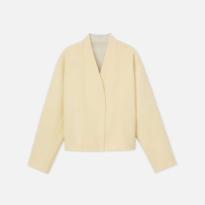 Lafayette 148 New York Jackets & Blazers | Wool-Silk Double Face Reversible Open Front Jacket Custard/Soy