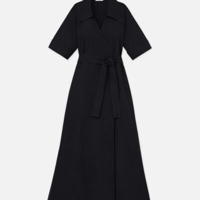 Lafayette 148 New York Dresses | Organic Cotton Poplin Surplice Shirtdress Black