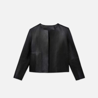 Lafayette 148 New York Jackets & Blazers | Nappa Leather Collarless Open Front Jacket Black