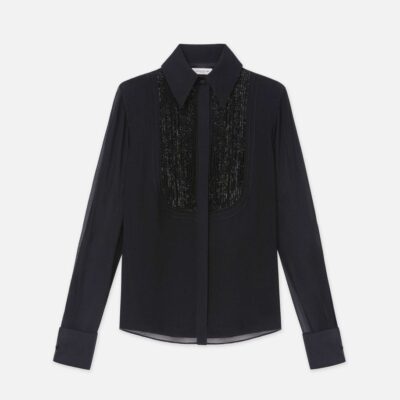 Lafayette 148 New York Blouses & Shirts | Hand-Beaded Silk Georgette Pintuck Blouse Black