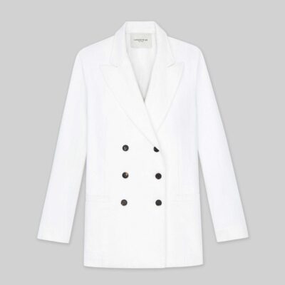 Lafayette 148 New York Jackets & Blazers | L148 Denim Double Breasted Blazer Washed Plaster