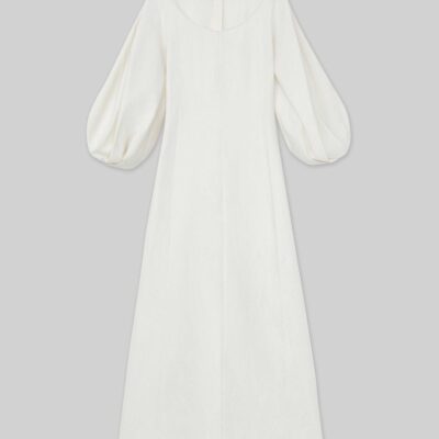 Lafayette 148 New York Dresses | Silk-Linen Lantern Sleeve Dress Alabaster