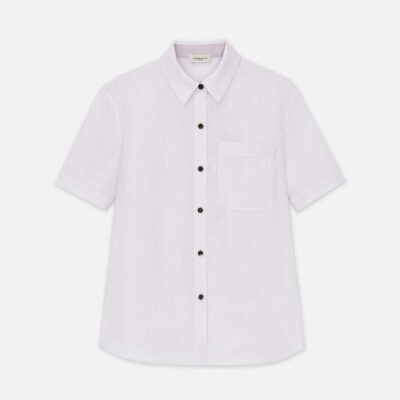 Lafayette 148 New York Blouses & Shirts | Organic Linen Short Sleeve Pocket Shirt Dried Blossom Melange