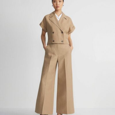 Lafayette 148 New York Pants & Shorts | Silk-Linen Franklin Split Wide Leg Pant Cadet Khaki