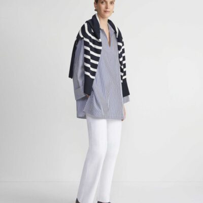 Lafayette 148 New York Blouses & Shirts | Stripe Cotton Poplin Popover Shirt Sky Multi