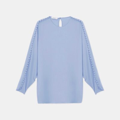 Lafayette 148 New York Blouses & Shirts | Organic Silk Georgette Button Sleeve Blouse Wild Bluet