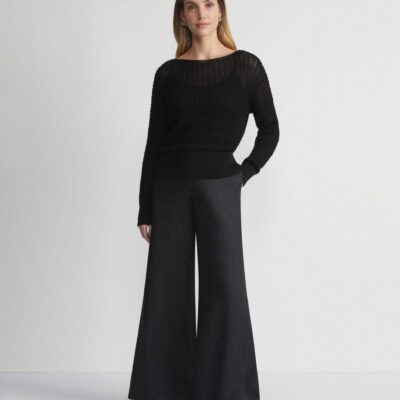 Lafayette 148 New York Sweaters & Knits | Organic Cotton Open Knit Bateau Sweater Black