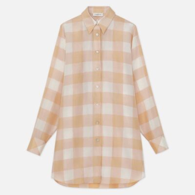 Lafayette 148 New York Blouses & Shirts | Painted Gingham Print Silk Habutai Oversized Blouse Maitake Multi