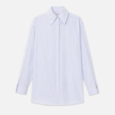 Lafayette 148 New York Dresses | Stripe Cotton Poplin Button Sleeve Oversized Shirt Wild Bluet Multi