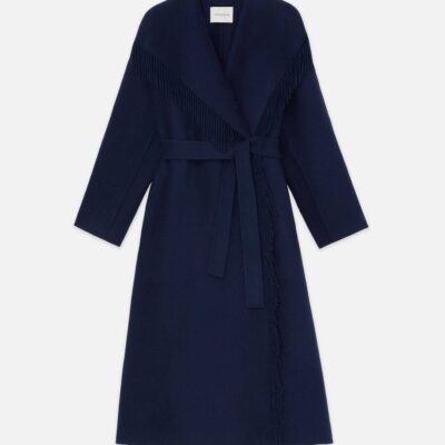 Lafayette 148 New York Jackets & Blazers | Brushed Cashmere Double Face Fringed Oversized Coat Midnight Blue