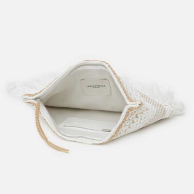 Lafayette 148 New York Clutches | Hand Macram Organic Cotton Fringed Clutch White Multi