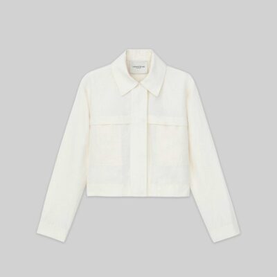 Lafayette 148 New York Jackets & Blazers | Silk-Linen Tapered Bomber Jacket Alabaster