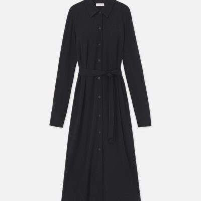 Lafayette 148 New York Dresses | Matte Jersey Belted Shirtdress Black