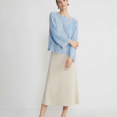 Lafayette 148 New York Sweaters & Knits | Eco Flora Jacquard Finespun Voile Bateau Sweater Sky Blue Multi