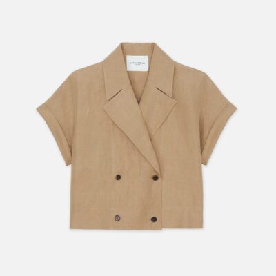 Lafayette 148 New York Jackets & Blazers | Silk-Linen Double Breasted Cropped Shirt Jacket Cadet Khaki