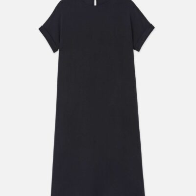 Lafayette 148 New York Dresses | Silk Stretch Georgette T-Shirt Dress Black