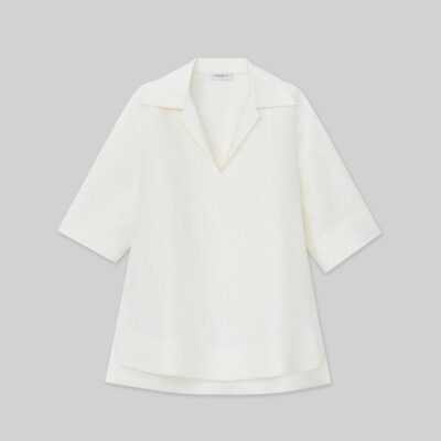 Lafayette 148 New York Blouses & Shirts | Silk-Linen Collared Popover Blouse Alabaster