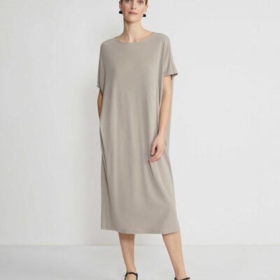 Lafayette 148 New York Dresses | Matte Jersey Tapered T-Shirt Dress Smoked Taupe