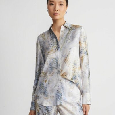 Lafayette 148 New York Blouses & Shirts | Eco Fern Print Silk Twill Buttoned Blouse Bluestone Multi