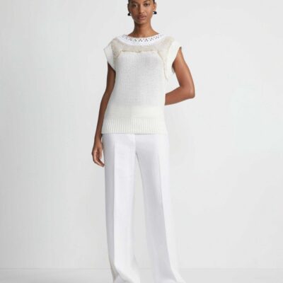 Lafayette 148 New York Sweaters & Knits | Cotton-Silk Hand Macram Trim Sweater White Multi