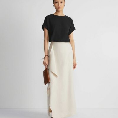 Lafayette 148 New York Skirts | Linen Drape Front Skirt Pebble