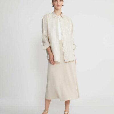 Lafayette 148 New York Blouses & Shirts | Stripe Jacquard Linen-Cashmere Oversized Shirt Pebble