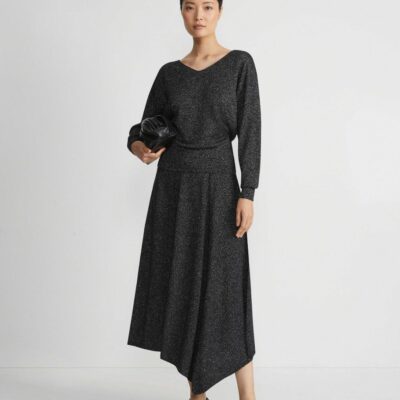 Lafayette 148 New York Skirts | Merino Wool-Silk Sequin Knit Skirt Black Metallic