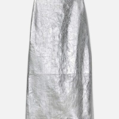 Lafayette 148 New York Skirts | Metallic Crinkle Leather Pencil Skirt Silver