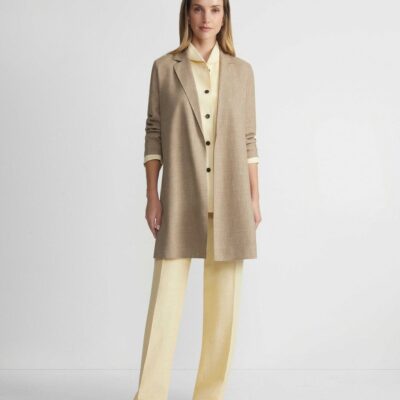 Lafayette 148 New York Jackets & Blazers | Virgin Wool Silk-Linen Open Front Jacket Cadet Khaki Melange