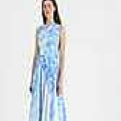 Lafayette 148 New York Dresses | Eco Flora Print Poplin Pleated Dress Sky Blue Multi