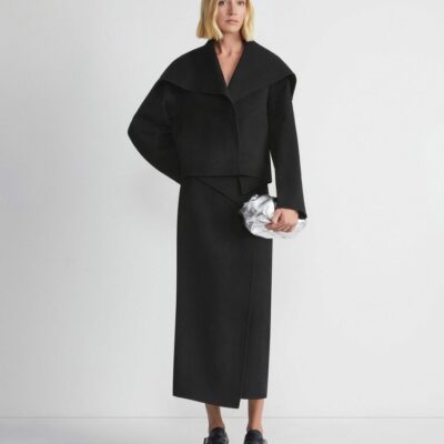 Lafayette 148 New York Skirts | Double Face Wool-Cashmere Foldover Midi Skirt Black