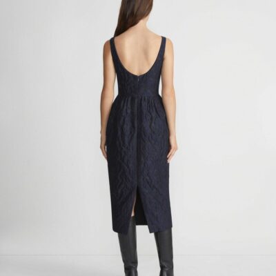 Lafayette 148 New York Dresses | Flora Bloom Cloqu Jacquard Cotton-Silk Midi Dress Midnight Blue