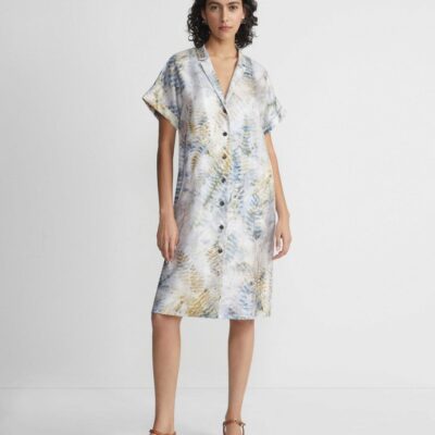 Lafayette 148 New York Dresses | Eco Fern Print Silk Twill Tunic Button Dress Bluestone Multi