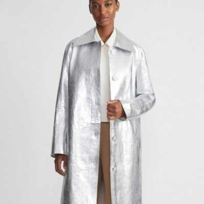 Lafayette 148 New York Coats & Outerwear | Metallic Crinkle Leather Coat Silver