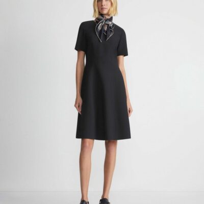 Lafayette 148 New York Dresses | Wool-Silk Crepe Short Sleeve Dress Black