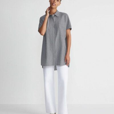 Lafayette 148 New York Blouses & Shirts | Micro Gingham Cotton Seersucker Oversized Shirt Midnight Blue Multi