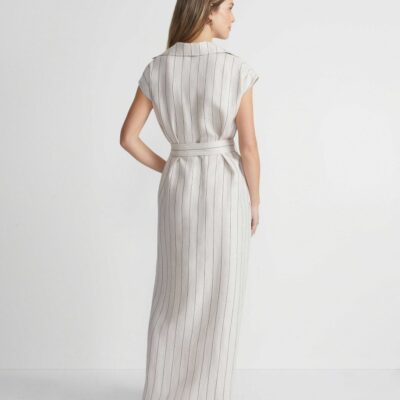 Lafayette 148 New York Dresses | Pinstripe Linen Popover Dress Pebble Multi