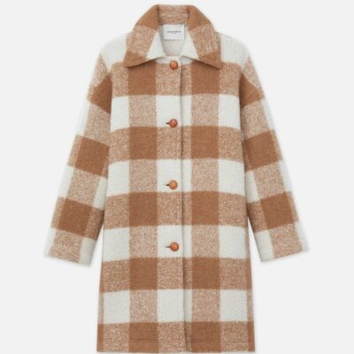 Lafayette 148 New York Coats & Outerwear | Gingham Alpaca-Wool Boucl Double Face Oversized Coat Camel Multi