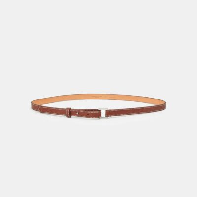 Lafayette 148 New York Leather Accessories | Soft Calfskin Leather Skinny Belt Amber Brown